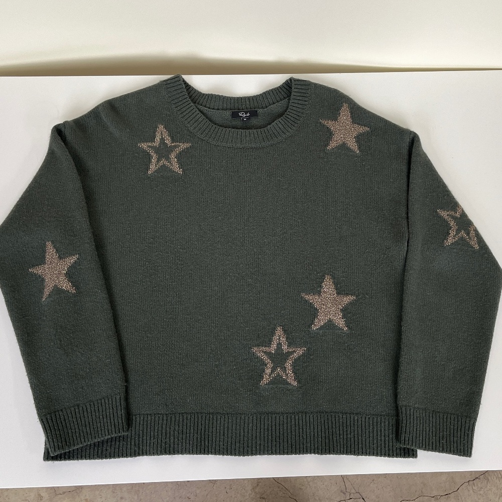 Rails Perci Intarsia Star Crewneck Sweater Olive Size M
